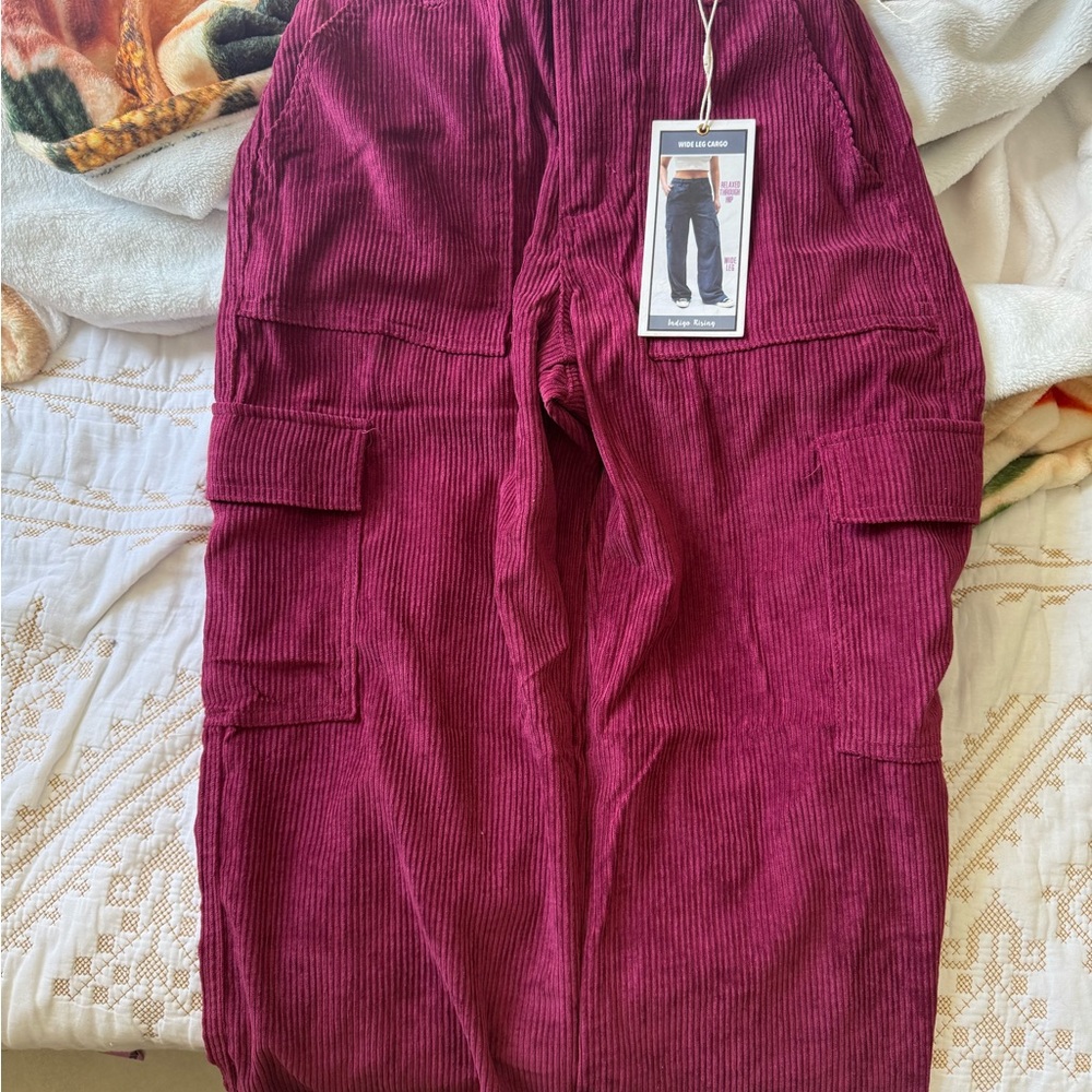 Maroon Corduroy Cargo Pants